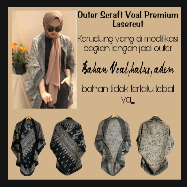 Outer Kekinian Outer kimono Scraft Voal Premium Outer scraft motif lasercut terbaru outer scraft termurah Safa Hijab mi