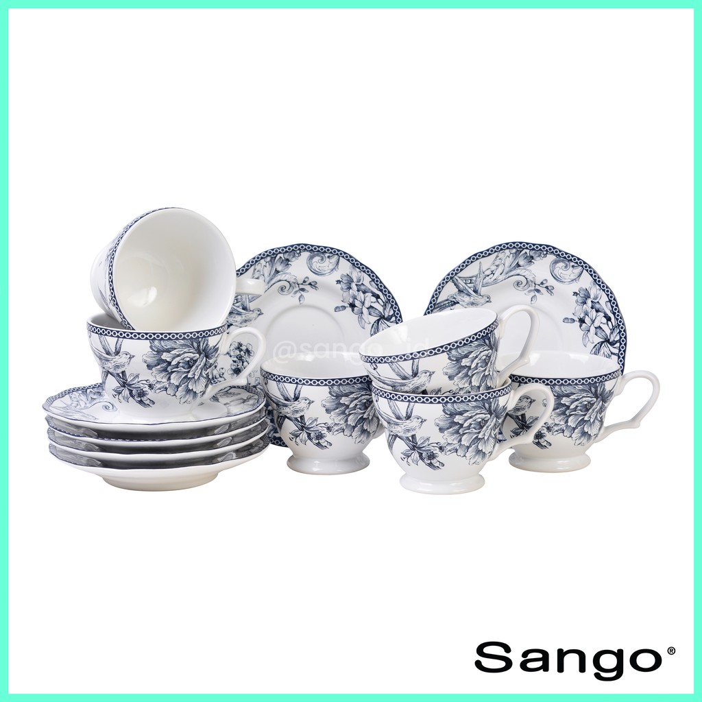 SANGO Set Cangkir Gelas Teh Kopi Adelaide Blue Isi 12 SANGO Set Cangkir Gelas Teh Kopi Adelaide Blue Isi 12