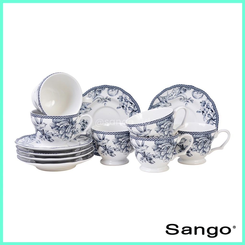  SANGO  Set Cangkir Gelas  Teh Kopi Adelaide Blue Isi 12 