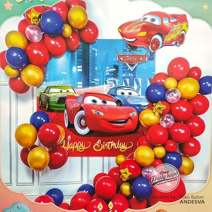 Set Dekor Balon Cars Mcqueen /Paket Dekor Balon Hbd Mobil Cars Mcqueen