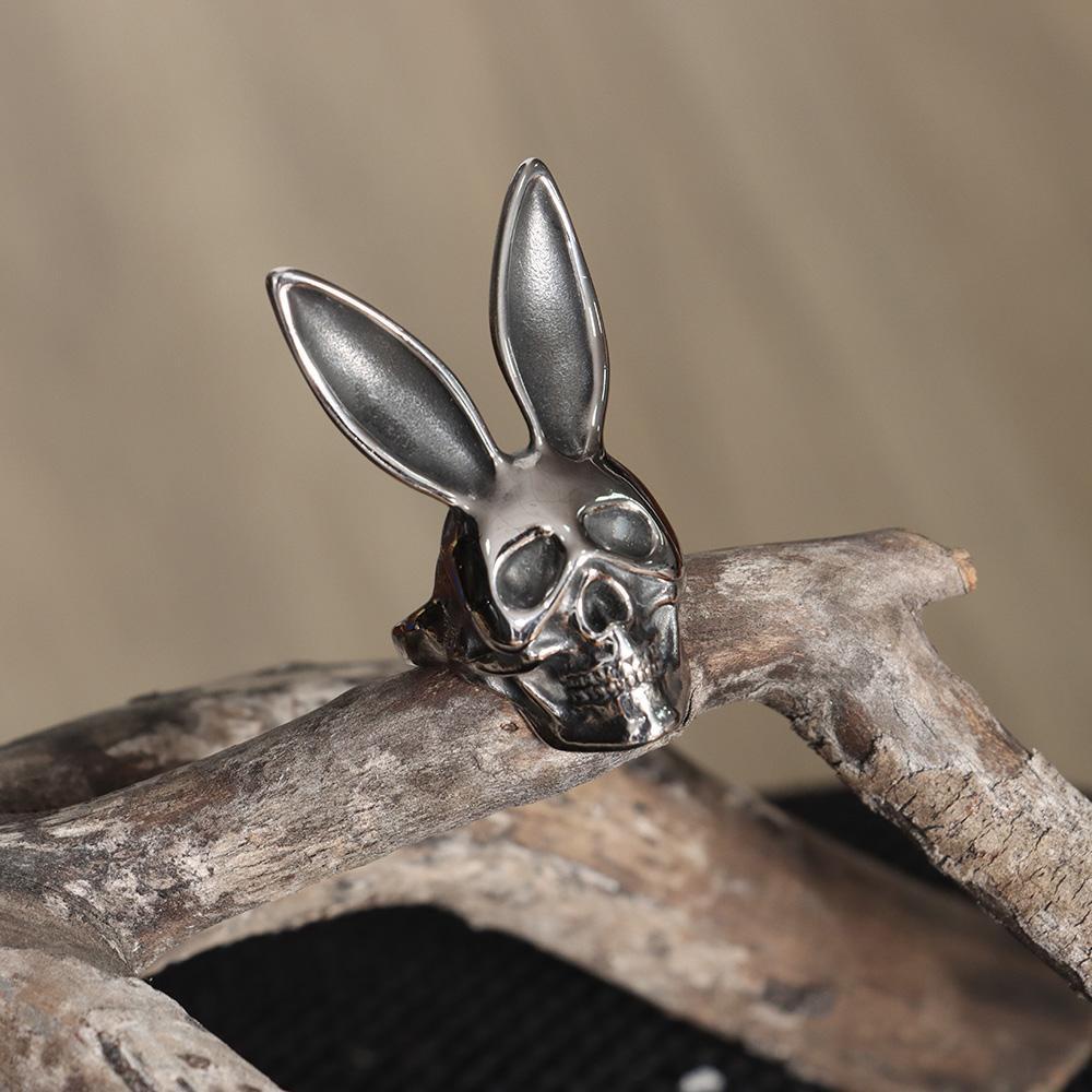 R-flower Ring Gaya Punk Untuk Pria Rabbit Skull Finger Ring