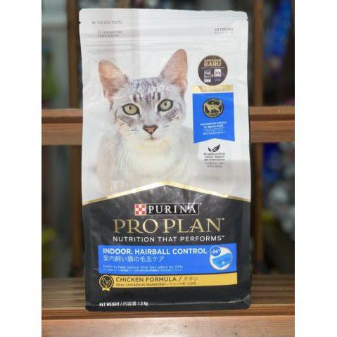 Makanan kucing kering PROPLAN indoor hair bal control chiken formula 1,5kg