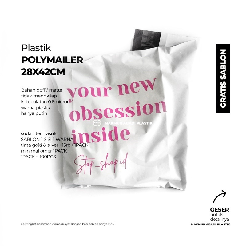 

Sablon Plastik Packing Olshop Polymailer 28x42 Bukan 30x40