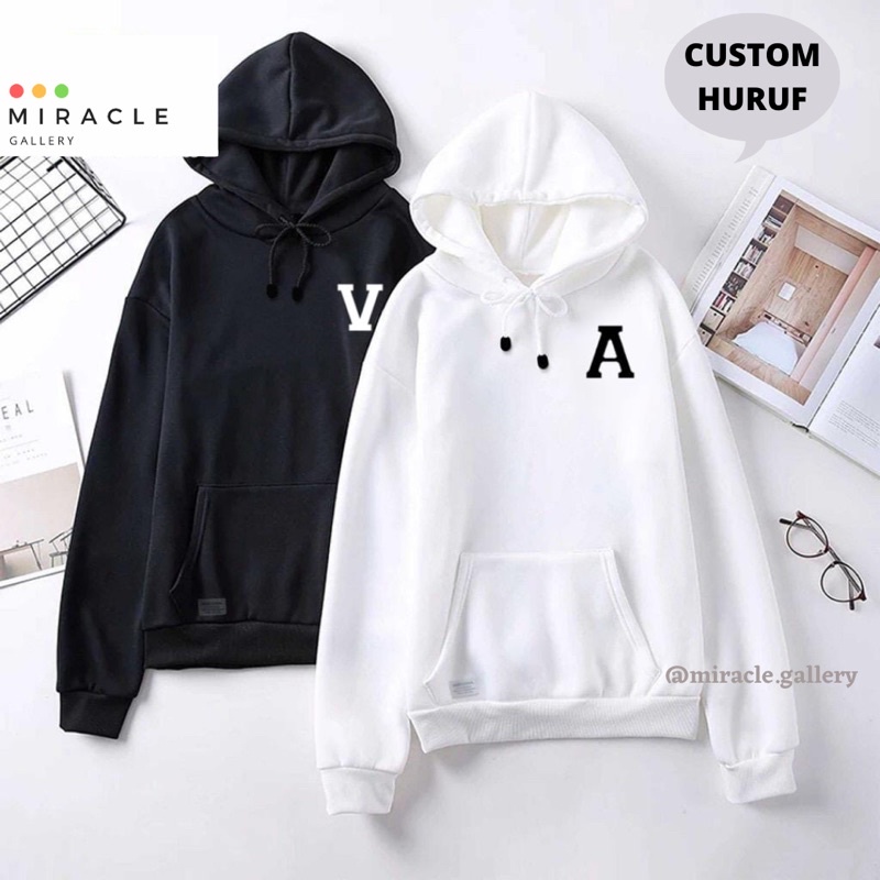 Sweater Hoodie Couple / Jaket Pasangan CUSTOM HURUF INISIAL KECIL Bahan Fleece Premium