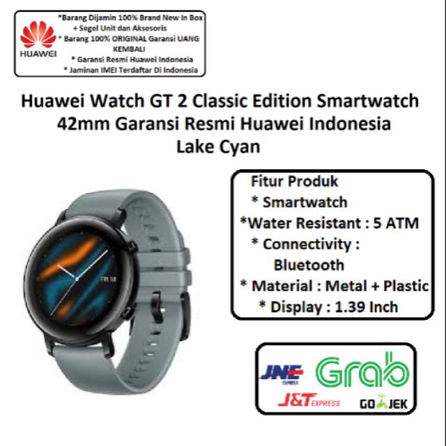Huawei GT 2 Smart Watch 42mm Classic Edition Garansi Resmi -  Lake Cyan