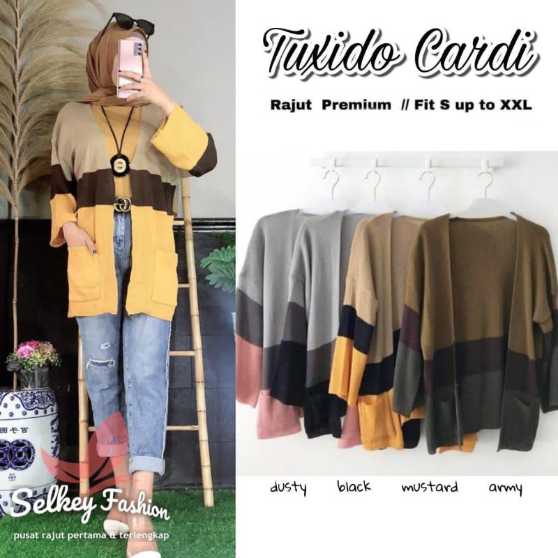 (Tuxido Cardi) kardigan jaket sweater wanita bahan rajut import
