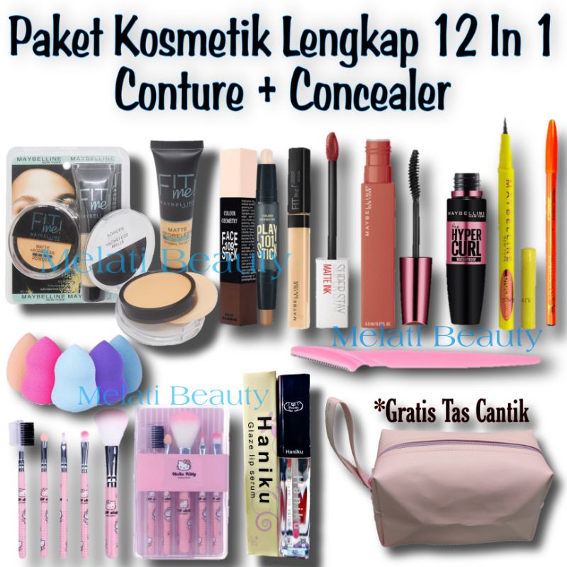 Paket Kosmetik Lengkap 12 In 1 Conture + Concealer / Paket Kosmetik Lengkap / Makeup Lengkap / Haniku / Conture