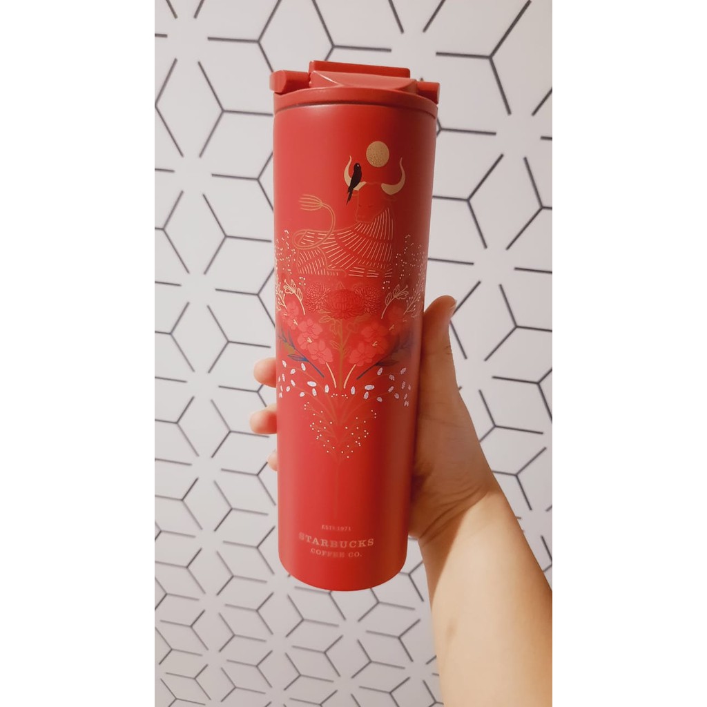 Tumbler Starbucks Winter Edition Ox Burgundy (Tumbler Starbucks Chinese New Year of Ox 2021)