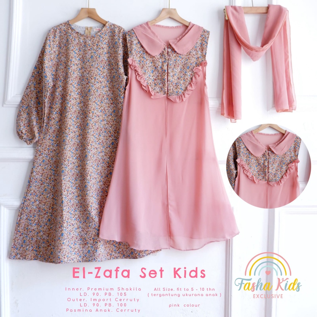 EL ZAFA SET KIDS PAKAIAN SETELAN MUSLIM ANAK BY FASHA KIDS BAHAN SHAKILA OUTER CERUTY