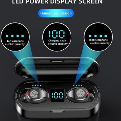 ❈ Headset Bluetooth Stereo Tahan Air Earphone Bluetooth TWS F9 Hedset Haedset Bluetooth 5.0 Original