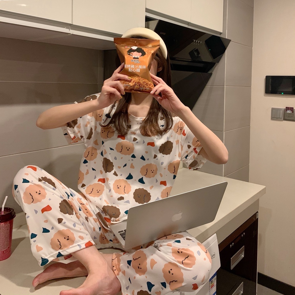 Baju tidur Import PREMIUM wanita setelan Piyama Motif lucu karater kartun//Polyester//BJ PDK-2