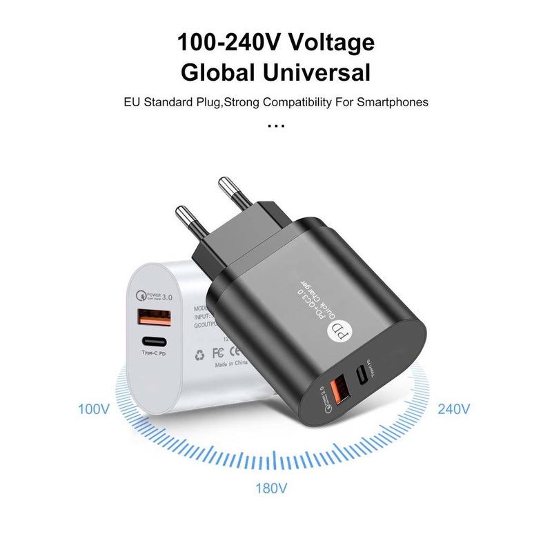 [EU,US Fast Charging Plug USB+PD Charger] [USB C Charger Universal Tablet Phone Wall Mount Adapter Suitable Kompatibel dengan iPhone, iPad, Samsung, Huawei, Xiaomi And Other Mobile Phones]