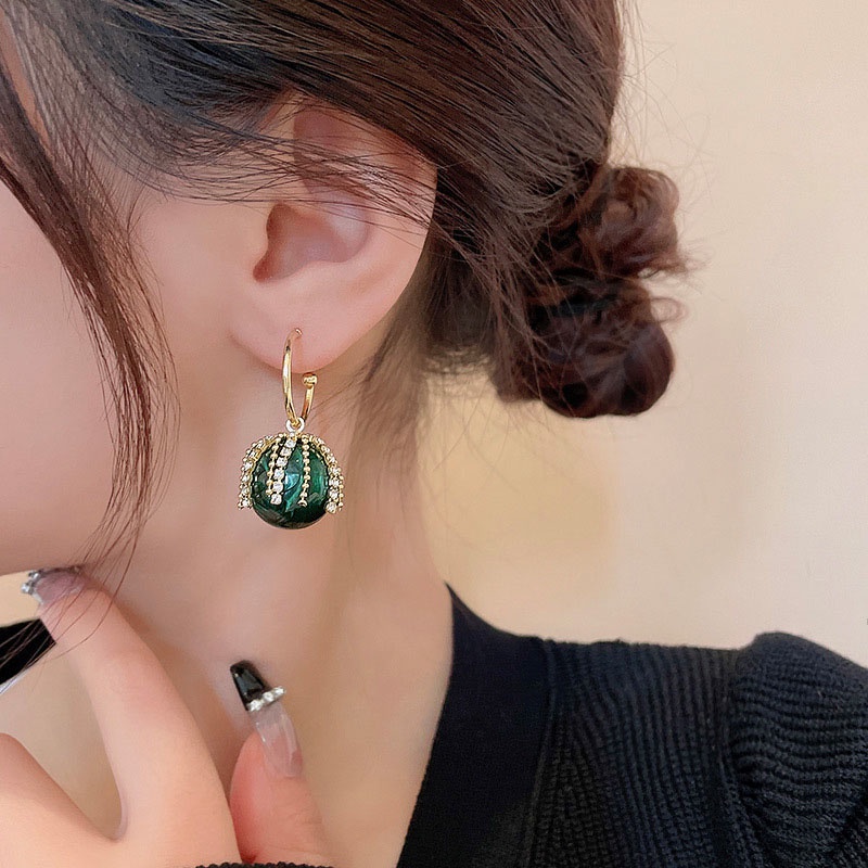 Anting Tusuk Gantung Bahan Sterling silver 925 Desain Geometri Hias Zamrudberlian Imitasi Gaya Perancisretro Untuk Wanita