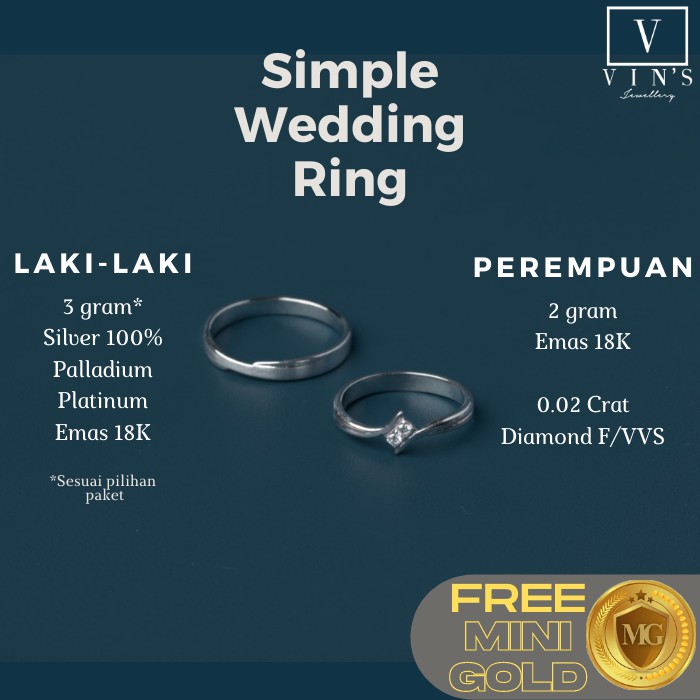 Cincin Kawin Custom Wedding Ring  Cincin Nikah Emas 18K 750 Palladium Perak- Simple Package