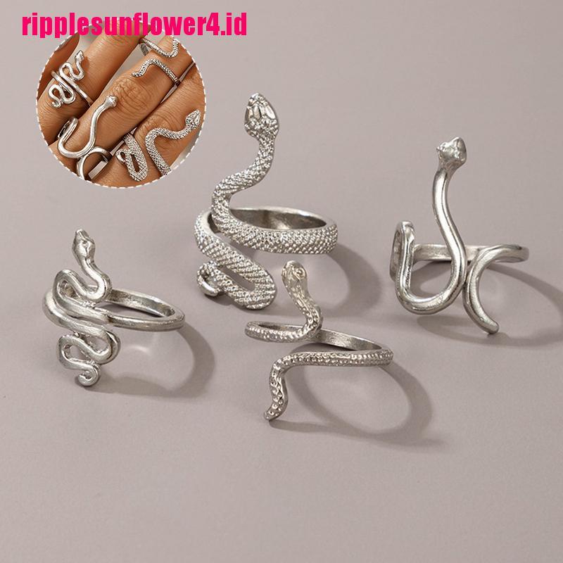 4pcs / set Cincin Motif Ular Anillo Bagues Untuk Wanita