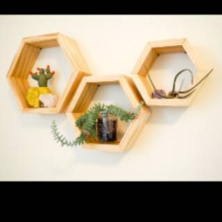  Rak  kayu  dinding  hexagonal wooden shelves dekorasi dinding  