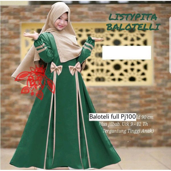 Gamis Syari Kid Listybow Balotelli Maroon Dusty Hijau Botol Cream Baju Muslim Anak Perempuan Cantik