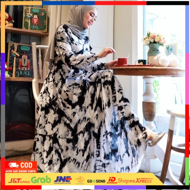✨ BISA COD ✨ Dress Wanita Rayon Halus Sletting Depan AUFA TYE DYE 13 Free Masker - Navy