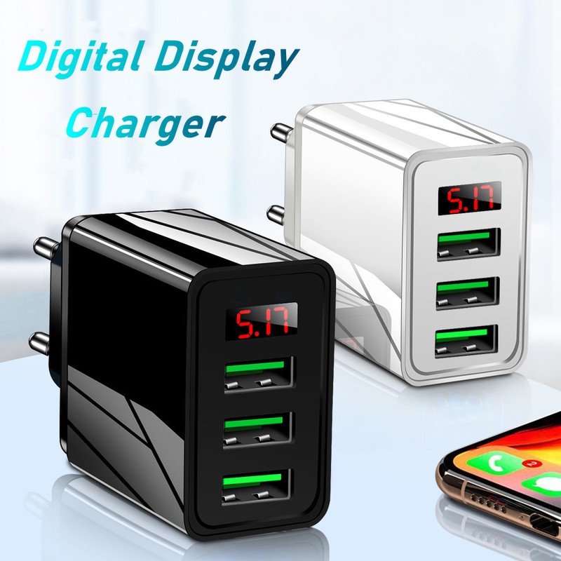 Adapter Charger 3 Port USB 5V 3.1A Fast Charging Dengan Display Digital Untuk iPhone