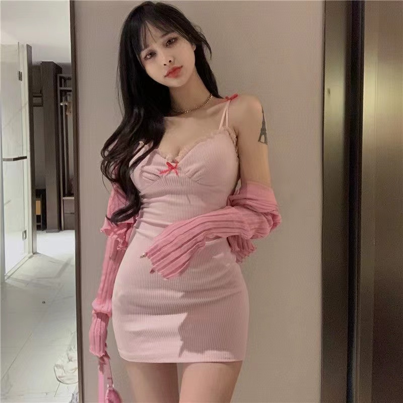 Dress Sweet Sexy Import Pink French Cute Dress Murah Wanita Mini Seksi