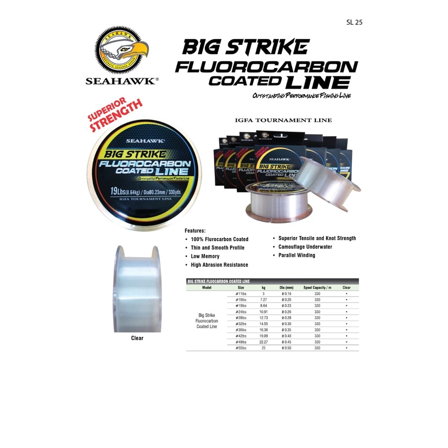 LINE MONO / SENAR SEAHAWK BIG STRIKE FLUOROCARBON COATED LINE