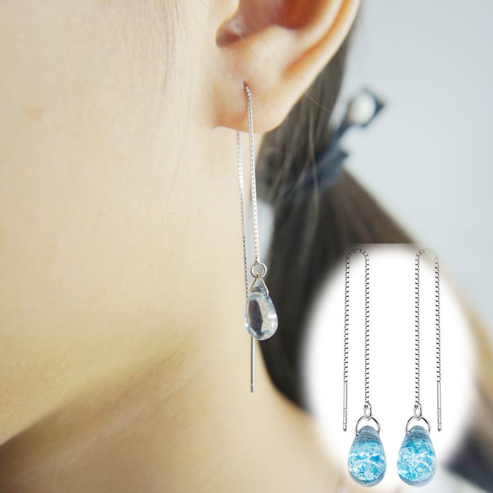 Anting Tusuk Gantung Temperament Desain Tetesan Air Warna Biru Gaya Simple Untuk Wanita