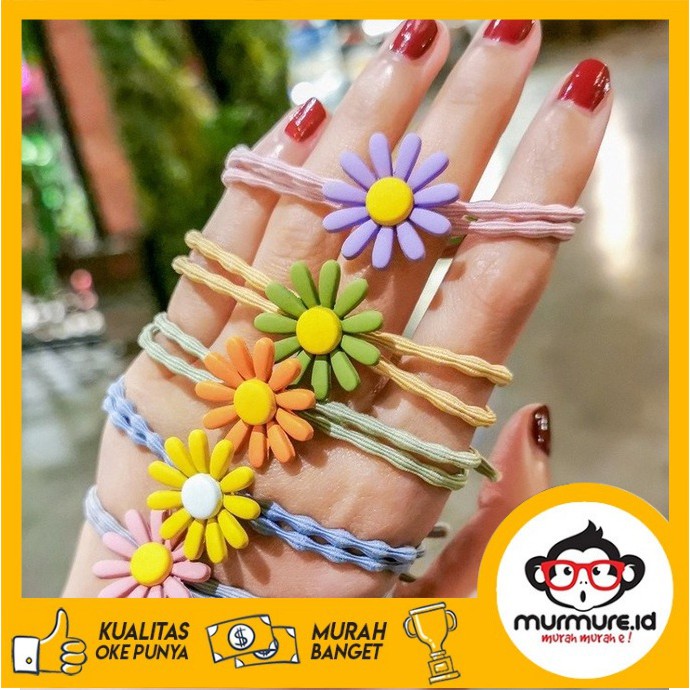 MURMURE.ID | IKAT RAMBUT IMPORT ALA KOREA MOTIF BUNGA DAISY AKSESORIS KARET RAMBUT WANITA  HA054-1