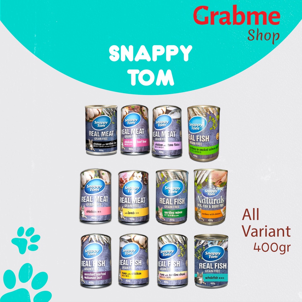 Makanan Kucing basah Snappy Tom kaleng 400g All Varian 1dus isi 12pcs - GRAB GOSEND