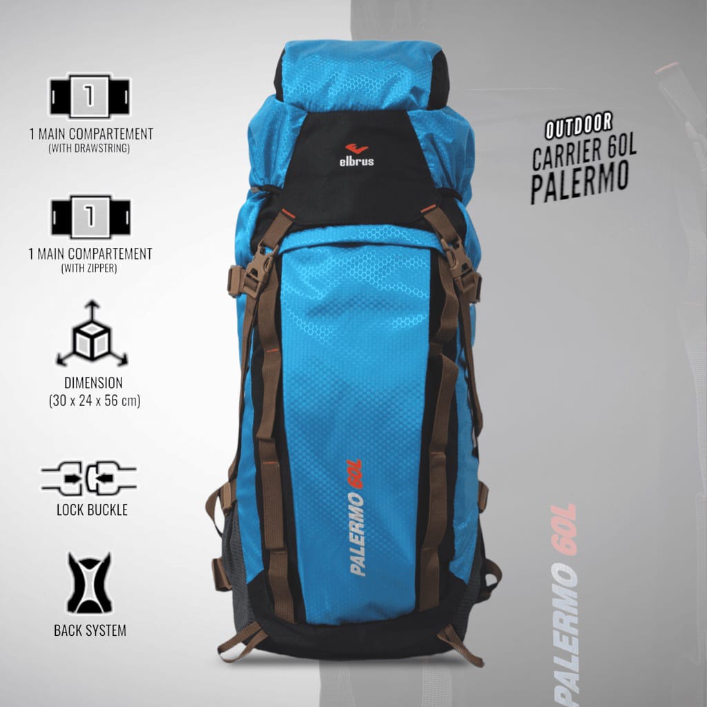 Tas Carrier Gunung 60L - Ransel Hiking Trekking - Outdoor Backpack / Daypack - Free Rain Cover