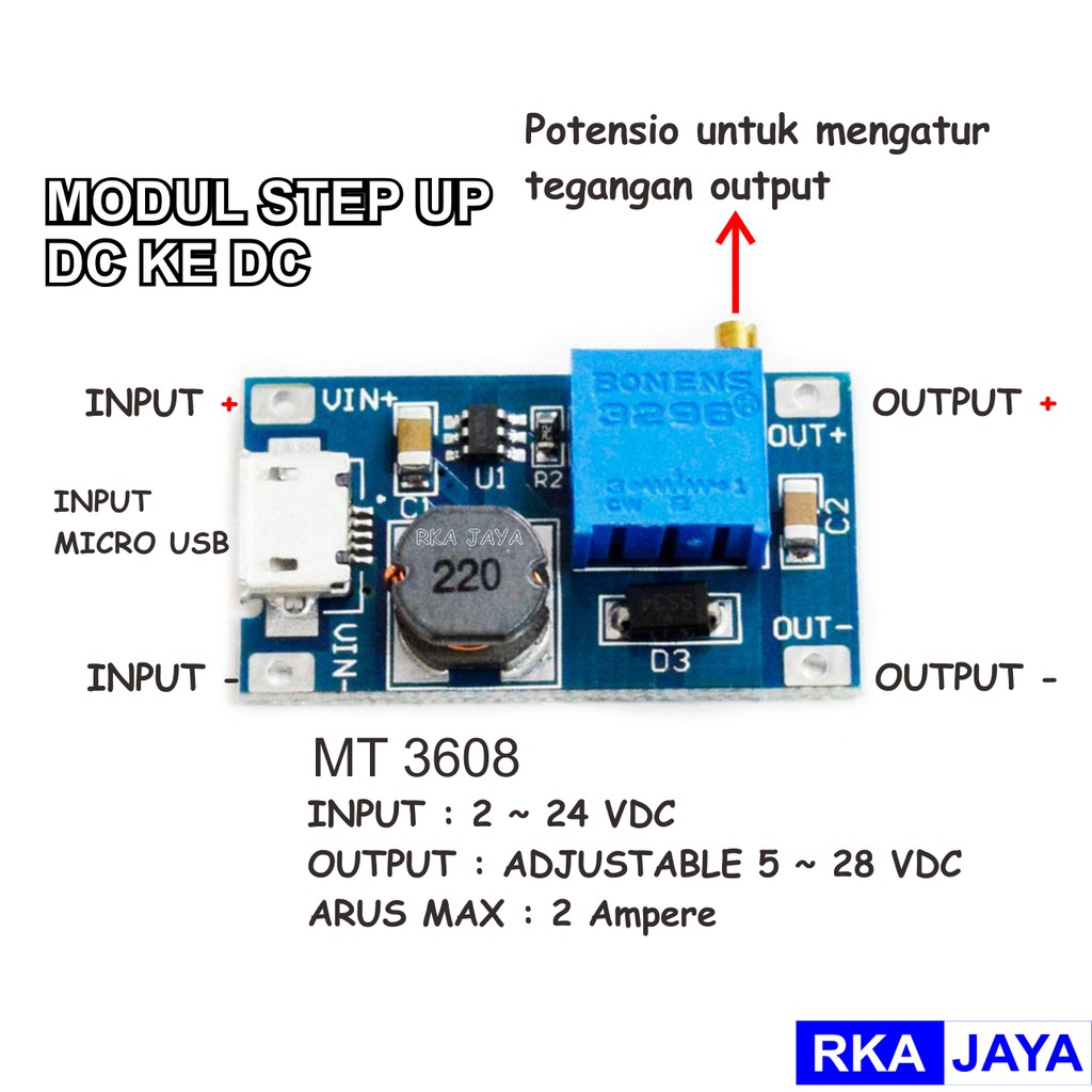 MT3608 Modul Step Up DC ke DC 2A Micro USB
