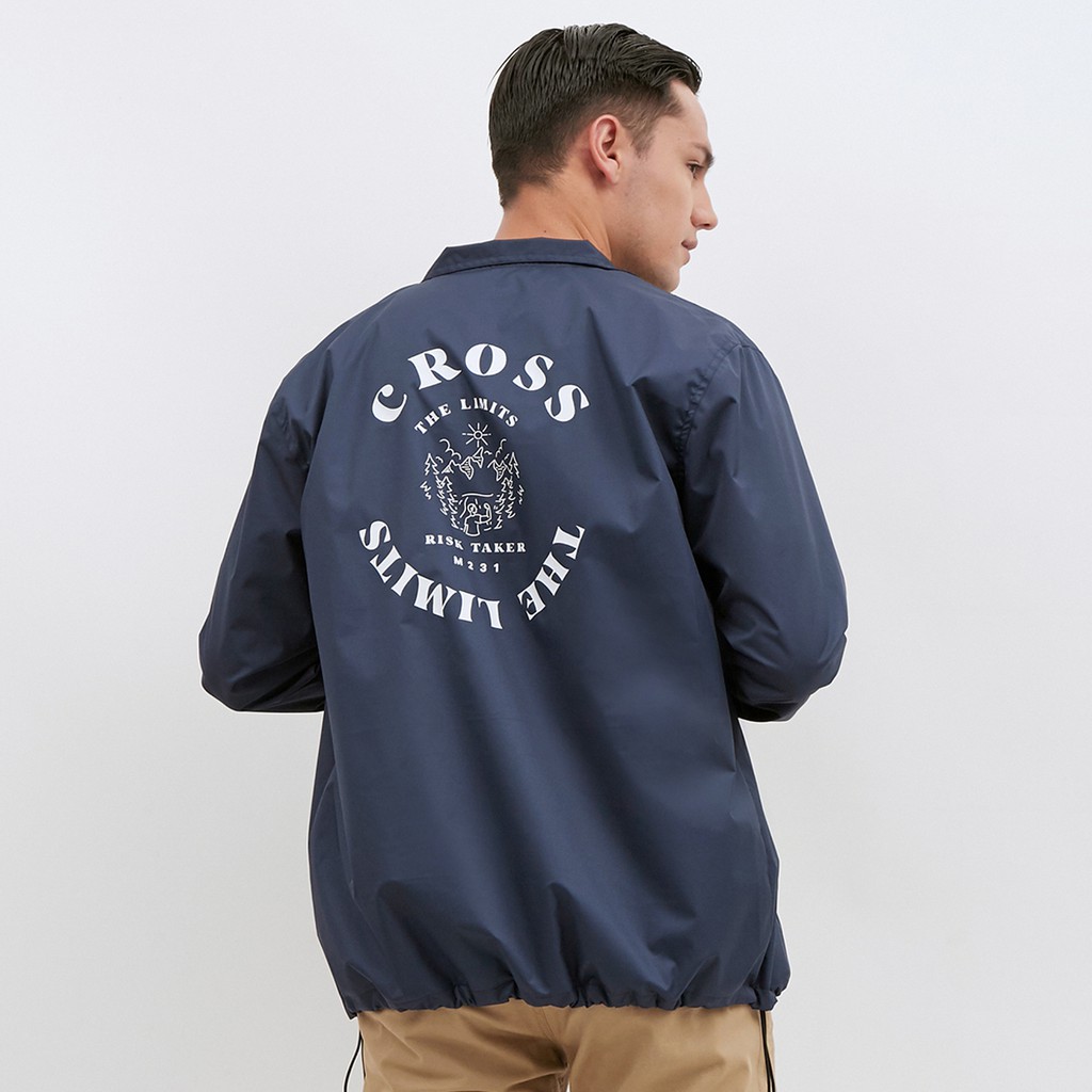M231 Jaket Pria Taslan Coach Grafis Panjang Navy 1825