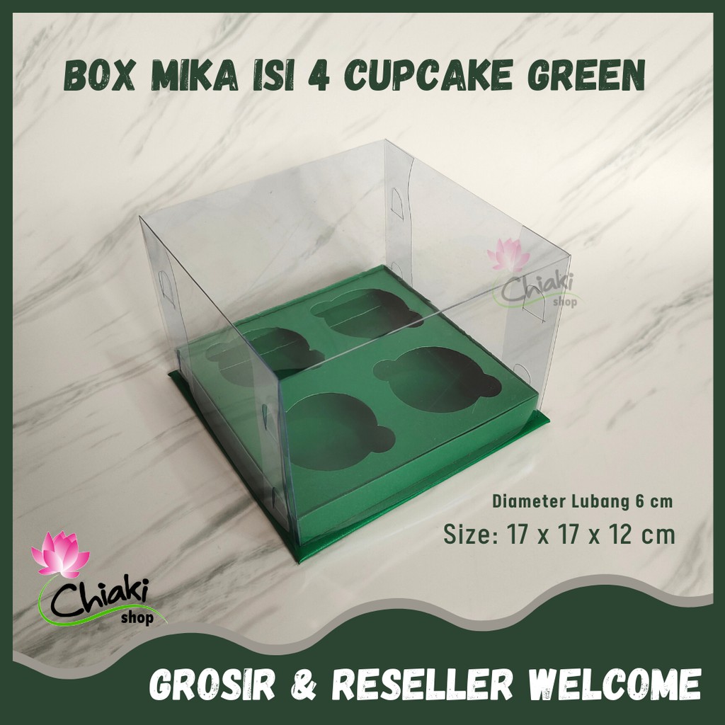 

Box Cupcake isi 4 GREEN 17 x 17 x 12 Kotak Mika HIJAU Dus Kue Kardus Cake Muffin Doos Pudding Karton