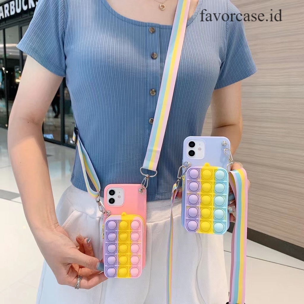 Soft Case Samsung A6 A8 Plus A7 A9 2018 M20 M21 M30S M30 M31 M31S M51 Lanyard Pop it Tali Card Tas