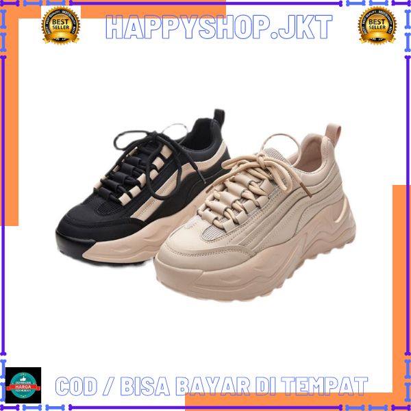 HS / Sepatu Sneaker Wanita Premium Hitam Beige 245