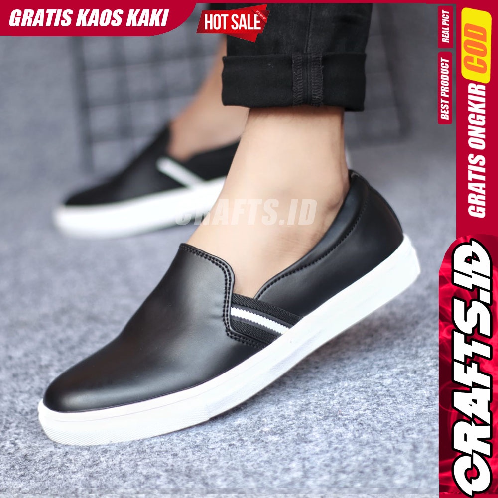 CRAFTS - Sepatu Slip On Casual Kulit Syntetik Slop Pria Cowok Kerja Kantor