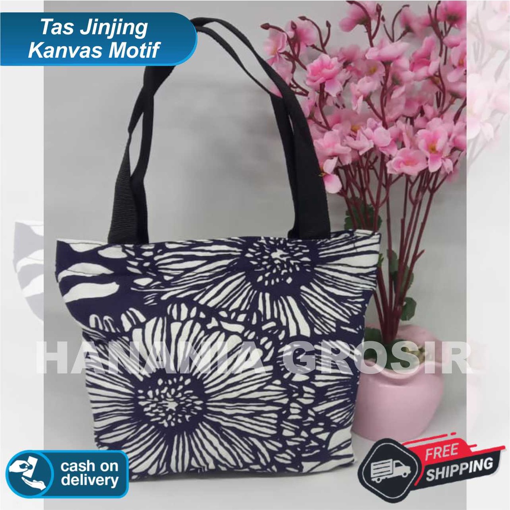 TAS JINJING HANDBAG BAHAN KANVAS MOTIF BUNGA 2