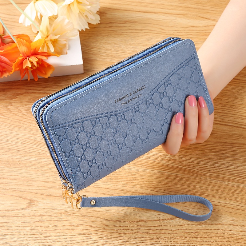 Satu7an D56 Dompet Panjang Wanita Zipper Fashion Korea Stylish Simple Dompet Tali Pendek Clutch Cewek 2 Resleting PU