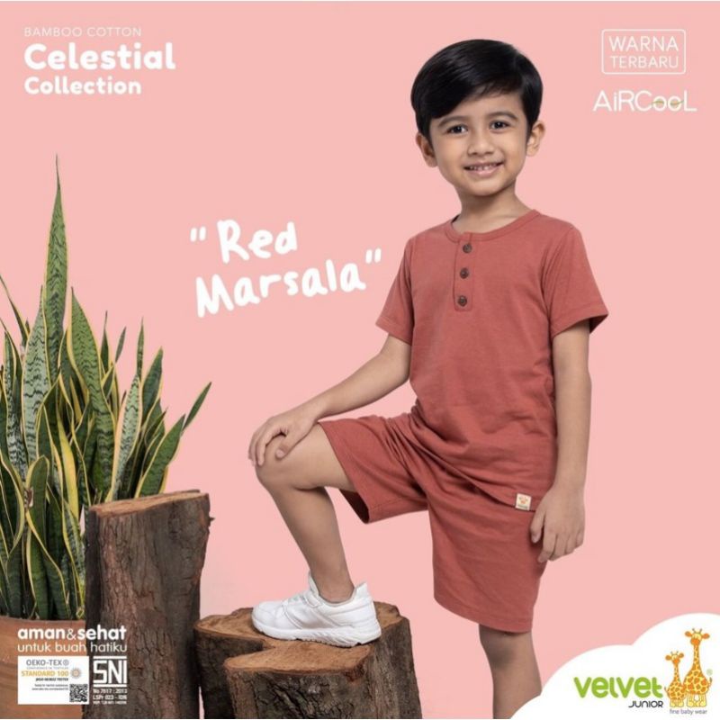 Velvet junior Bamboo cellestial collection PENDEK/ setelan PENDEK VELVET POLOS TERBARU