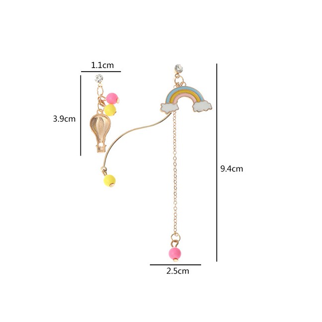 LRC Anting Tusuk Fashion Color Dripping Rainbow Balloon Asymmetrical Earrings P05032