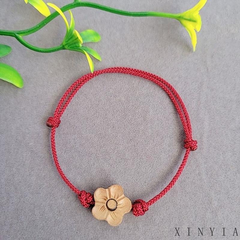 【COD】Gelang Tangan Tali Merah Anyaman Tangan Desain Ukiran Kayu Peach Plum Mekar Untuk Wanita gelang pasangan