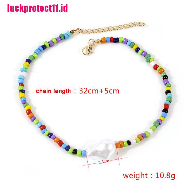 Kalung Choker Rantai Manik-Manik Mutiara Handmade Warna-Warni Gaya Boho Untuk Wanita