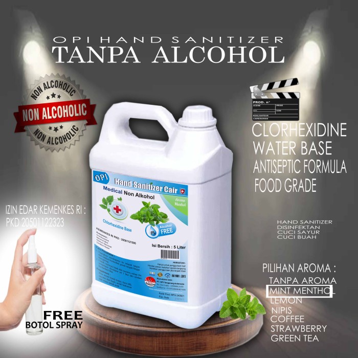 Hand Sanitizer Non Alkohol 5 Liter Menthol dll bonus botol spray Promo berlaku hanya bulan ini saja, ayo buruan sebelum habis periode promo sudah ada izin edar resmi by Oke sabun suplayer