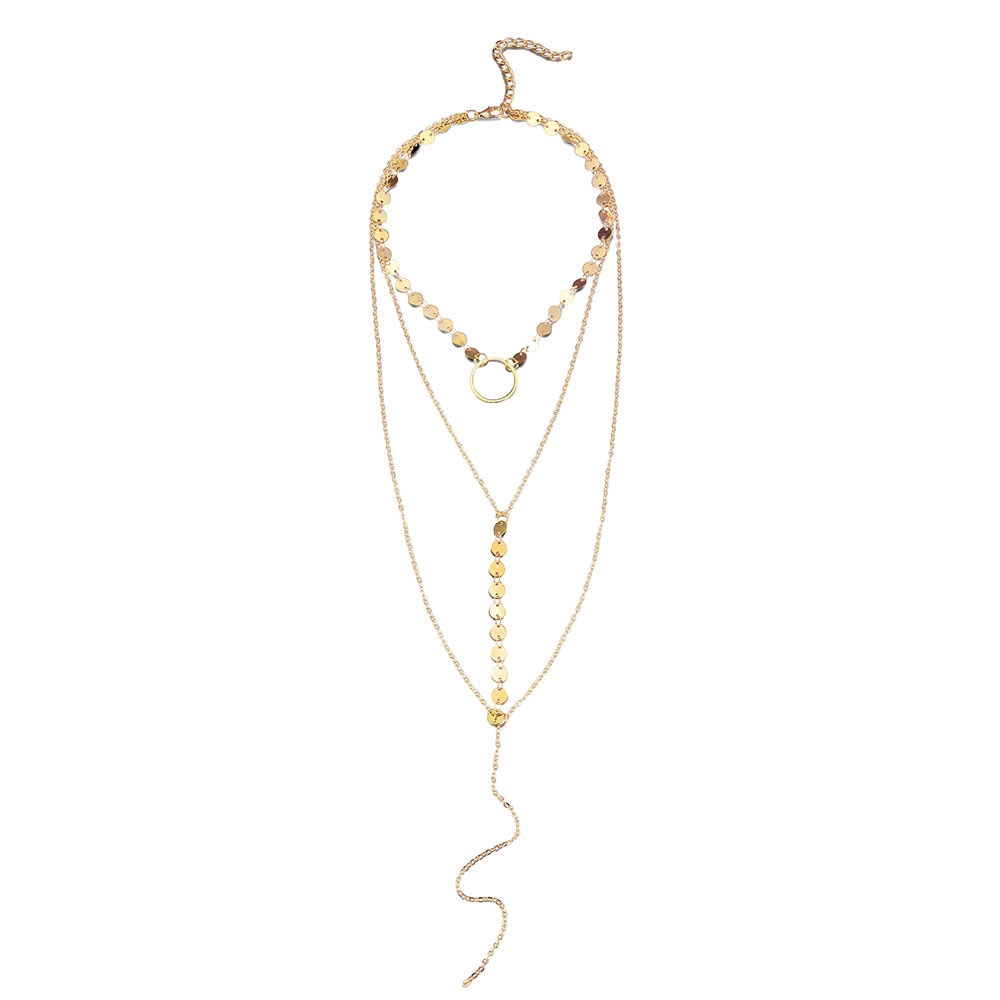 Gold Long Tassel Star Choker Necklace Bohemian Women's Multilayer Sequins Long Pendant Collar Necklace Jewelry Gi