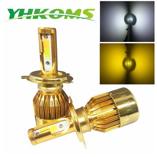 Lampu Headlamp H4 LED COB Dual Color Kuning dan Putih