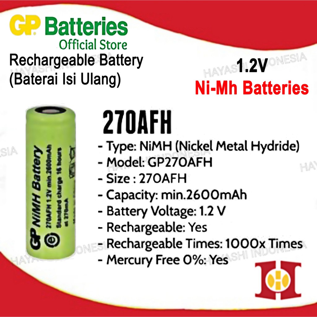 Battery Batre Baterai GP NiMH 211AFH 270AFH 380AFH 1.2V Rechargeable