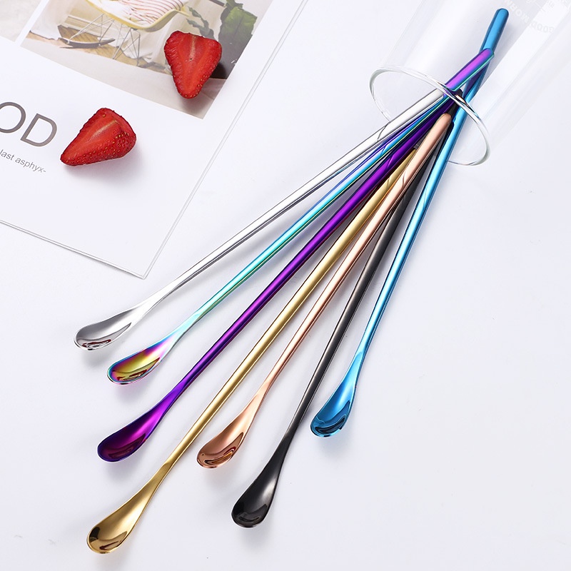 High Quality Colorful Stainless Steel Coffee Stirrer Spoon / Cocktail Drink Swizzle Mixing Spoons With Long Handle For Kitchen,Bar