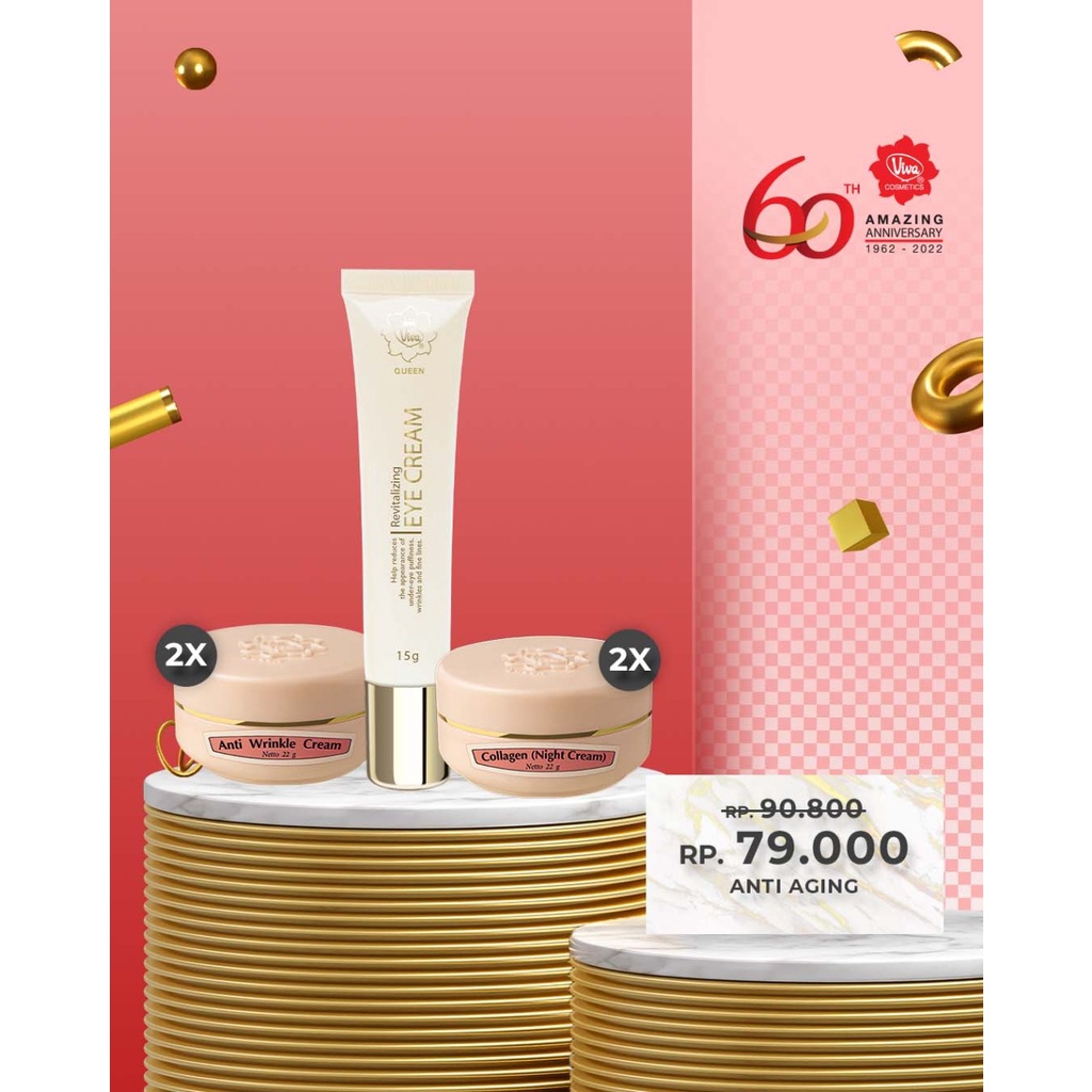 Paket 2 Viva Anti Wringkle Cream 2 Collagen Night Cream  1 Revitalizing Eye Cream