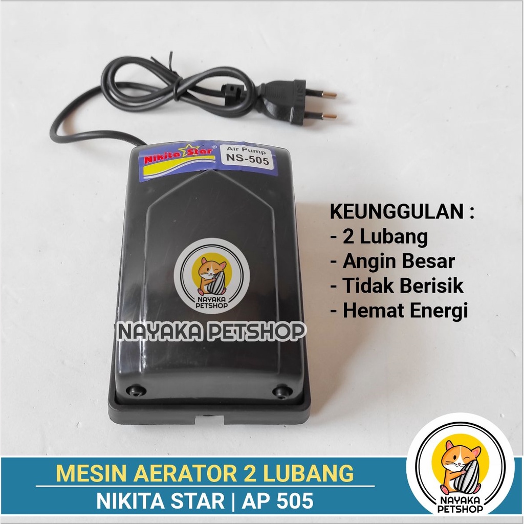 Nikita Star AP 505 Mesin Aerator Aquarium 2 Lubang Pompa Gelembung Udara Aquascape