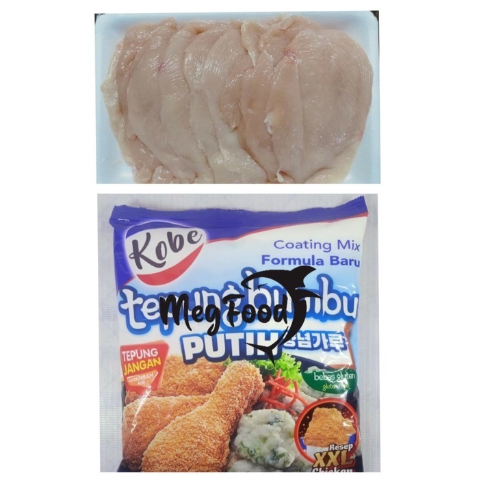 

Dada Ayam Slice 500Gr + Kobe Tepung Bumbu Putih Kentucky 210 Gram