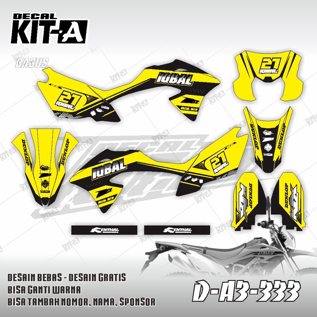 Decal kawasaki KLX 150 BF MOTIF SUPERMOTO SIMPEL KUNING HITAM